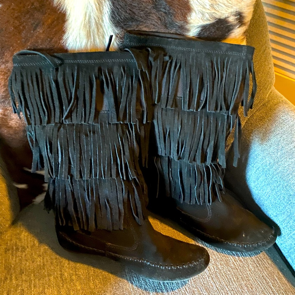 My Favorite Boots Ever!!! 🌻Black Fringe Size 7 EUC